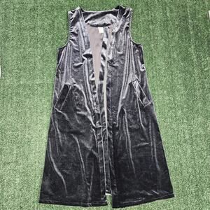 Libby Story Velvet Open Vest No Sleeve Grey/Blue Women Size Medium